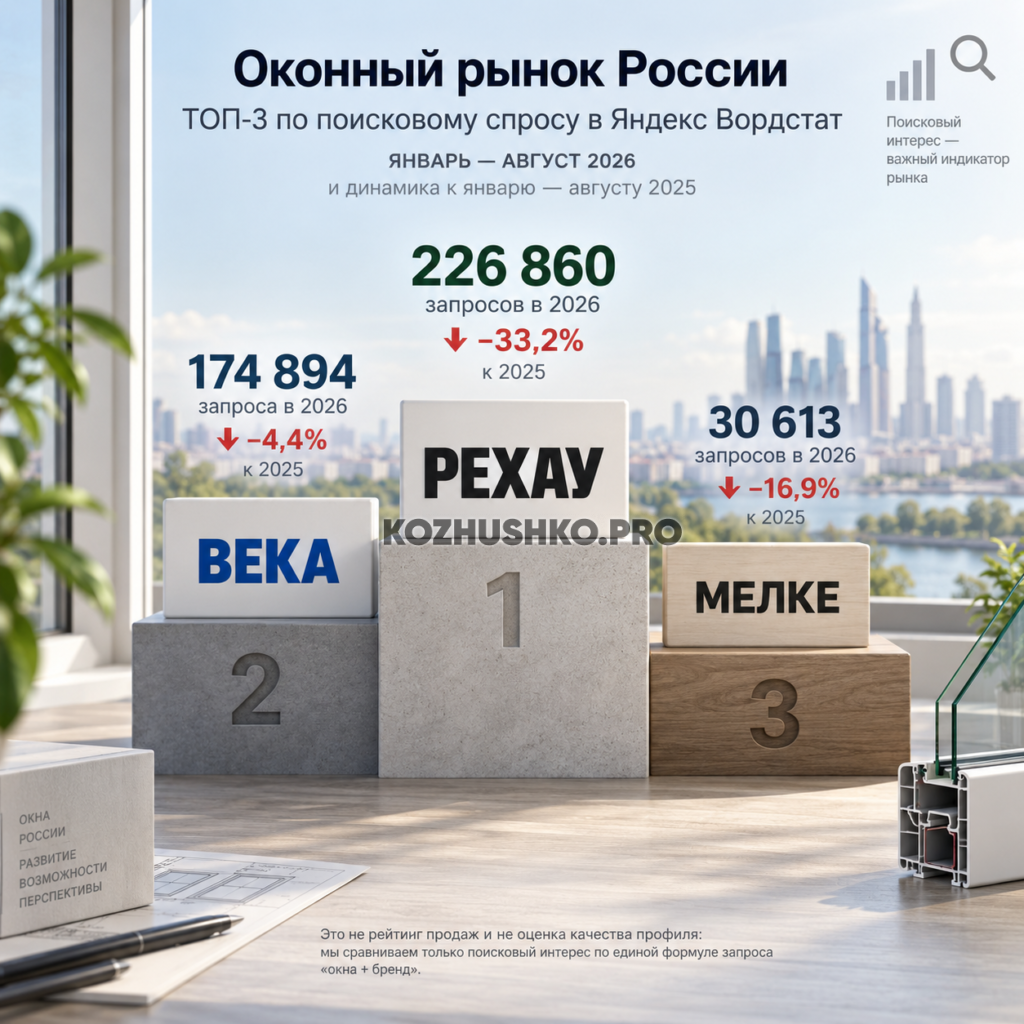 РЕХАУ, ВЕКА и МЕЛКЕ — топ-3 брендов ПВХ-окон по поисковому спросу в России