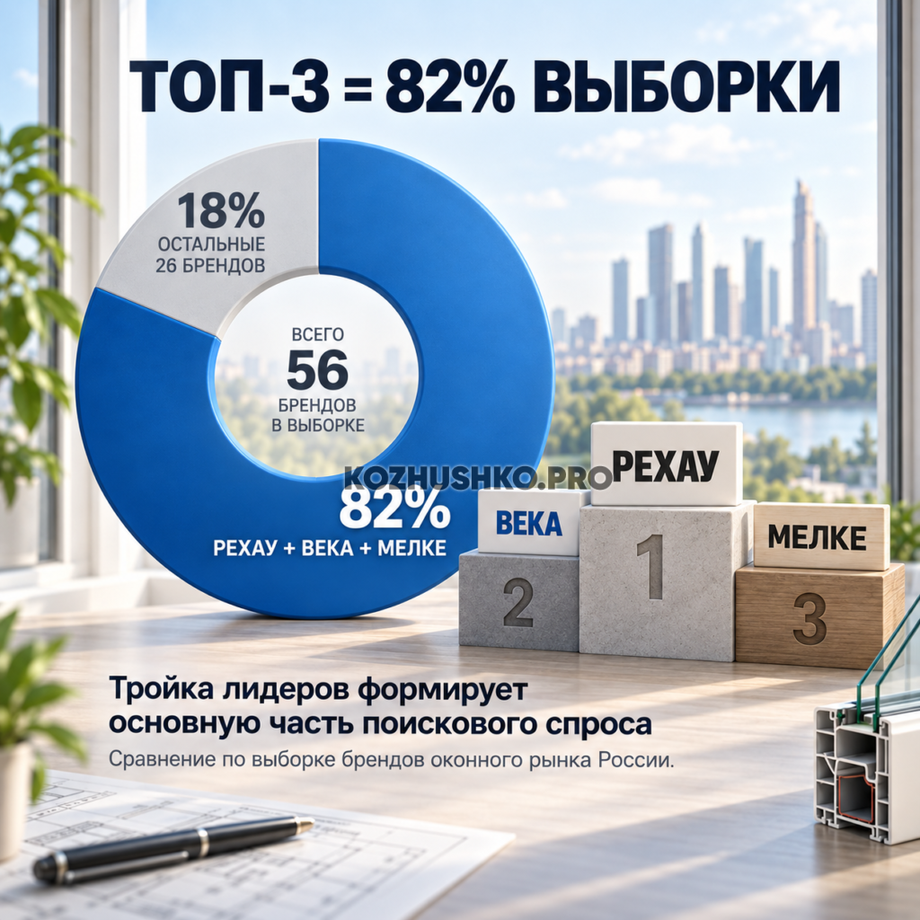 На три лидирующих оконных бренда приходится основная часть брендового поискового спроса